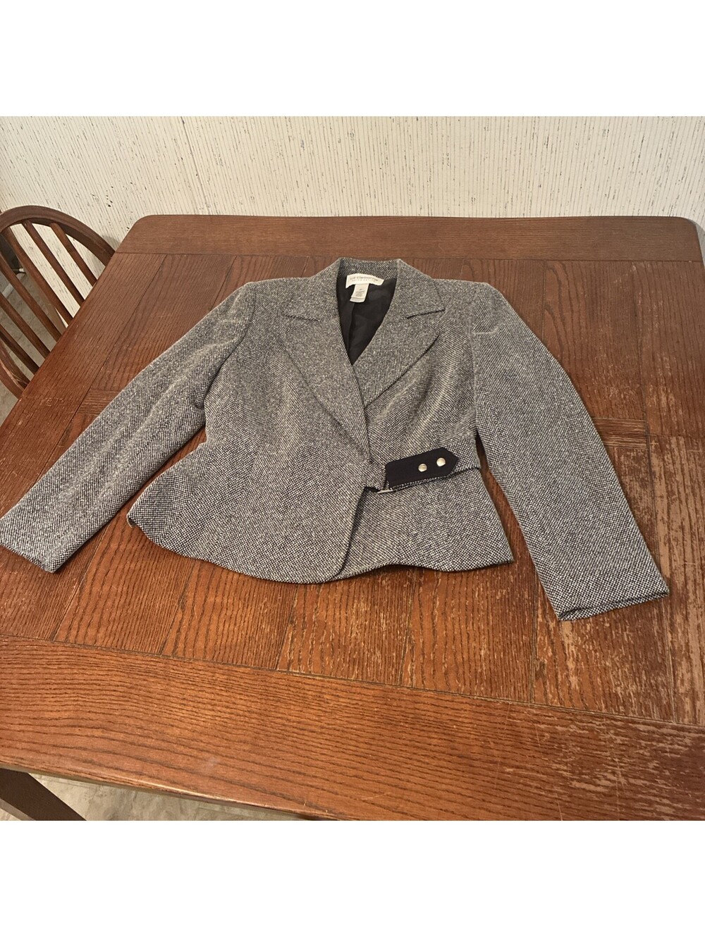Liz Claiborne Tweed Jacket Women’s 8P Grey Belted Blazer Career